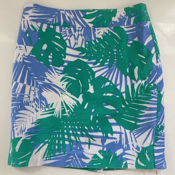 LOFT Blue Green Lined Cotton Tropical Print Mini Skirt Size 2 - Picture 1 of 11